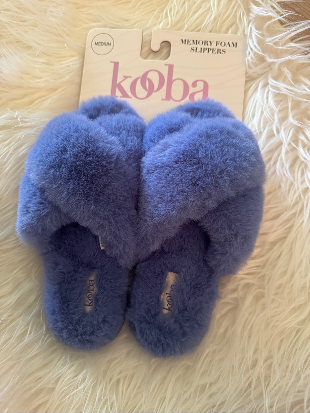 Kooba Faux-Fur Slide Slippers in Periwinkle